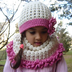 PDF Instant Download Crochet PATTERN No 138 Cream Hat and Cowl neck set child, teen and adult sizes image 3