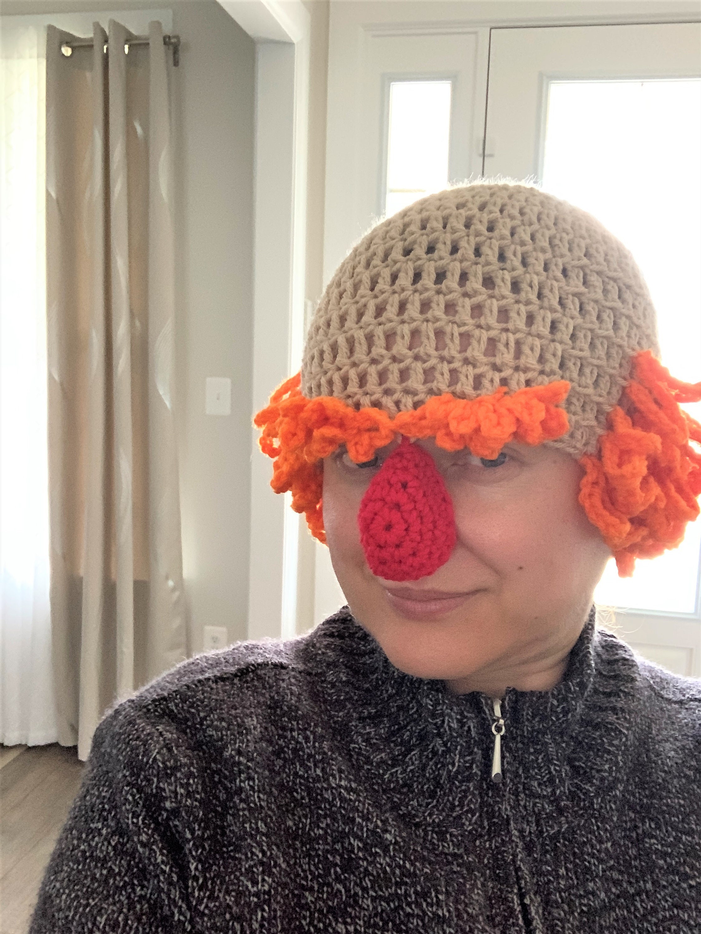 Clown Wig Hat Crochet Pattern, Bald Clown Hat With Nose, Newborn