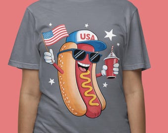 Funny 4th of July Hot Dog T-Shirt: Patriotic BBQ USA Tee