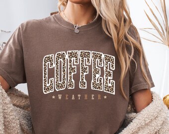 Retro Leopard Print Coffee Weather Tee, Cozy Fall Vibes