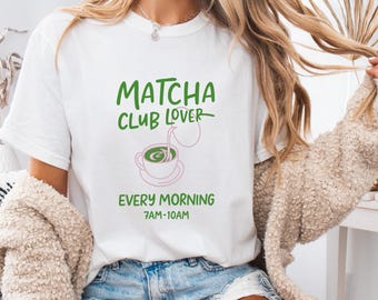 Matcha Club-T-shirt – Green Tea Lover-T-shirt, Morning Matcha-top met print