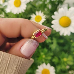 July Birthstone, Emerald Cut Ruby Ring, Red Gemstone Dainty Ring for Women, Vintage Ring, Ruby Engagement Ring, 14K Gold Ruby Ring