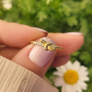 14K Diamond Knot Ring, Gold Knot Ring, Love Knot Ring, Friendship Ring, Valentines Day Gift, Gift For Her, Mother Daughter Ring