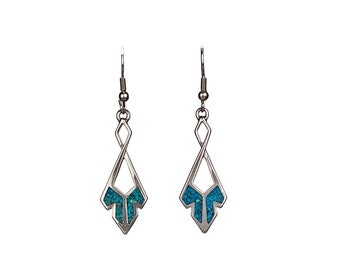 TURQUOISE DANGLE EARRINGS - Coin Silver - Makers Stamp - Dangles - Pierced Earrings - Southwest Style - Natural Stone - Shepherd Hooks