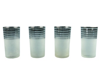 1930s VINTAGE HIGHBALL GLASSES - Barware - Cocktail Glasses - Depression Era Glass - Beverage - Tumblers - Frosted Ringware - 1930s Barware