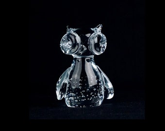 BLOWN GLASS OWL - Owl Collectibles - Glass Owl Figurine - Bird Figurines - Glass Figurines - Art Glass Curios - 1970s Blown Glass Art - Owls