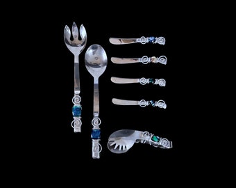 DICHROIC GLASS CUTLERY - Salad Servers - Butter Knives - Serving Tongs - Stainless Flatware - Serving Cutlery - Tableware - Utilitarian Art