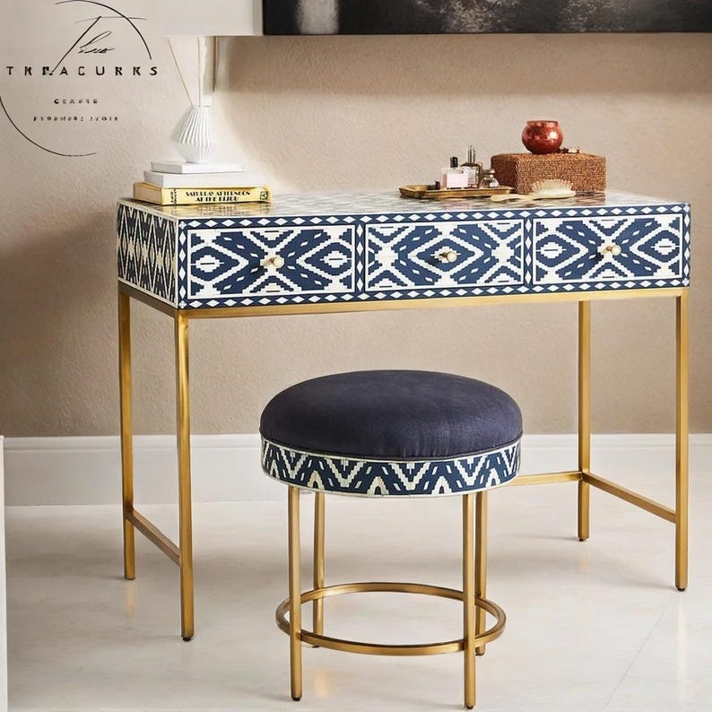 Bone Inlay 3 Drawer Console Table Ikat Navy Blue Bone Inlay Inlay — free download