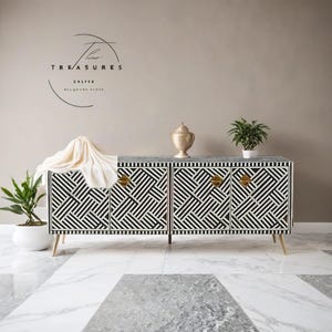 Bone Inlay Media Console: Handcrafted TV Cabinet, Indian Artistry