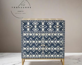 Handcrafted Bone Inlay Sideboard: Indian Storage Console Cabinet