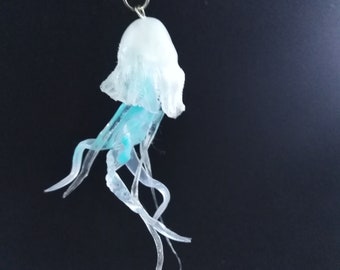 Blue fire jellyfish pendant on necklace