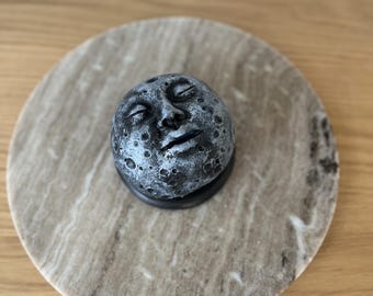 Bruciatore di incenso fatto a mano a forma di volto di luna: decorazione per aromaterapia in pietra celeste