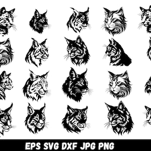 Cat Head SVG Bundle,Complete Cat Breeds,Cat Clipart PNG for cat lover,Cat Silhouette Bundle for Cricut, Instant Download,Cat Heads SVG pack