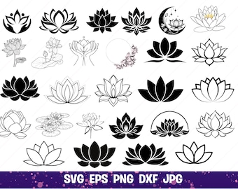 LOTUS SVG Bundle Lotus Flower CRICUT Namaste Cut Files Yoga Silhouette Mandala Clipart Meditation Spiritual Digital Png Dxf Eps Jpg
