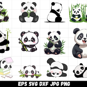 Cute Panda SVG Bundle, Kawaii Panda Clipart, Panda Silhouette, Cartoon Panda PNG, Baby Panda Svg, Panda Christmas svg, Kids Birthday Png