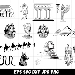 Egyptian Symbols Svg Bundle, Egyptian icons, Hieroglyph, Egyptian Clipart, Egypt Svg Bundle, Pharaoh, Pyramid, Osiris Svg, Ankh svg, Egypt