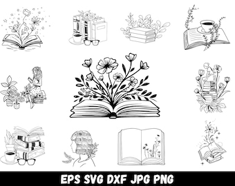 Floral Book SVG, Book Svg bundle, Books with Flowers Svg, Reading book Svg, wildflowers book bundle Celestial floral books svg, books Png