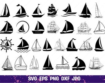 Sailboat SVG, Sailboat PNG Bundle, Sailboat Clipart, Sailboat SVG Cut Files Cricut, Sailboat Silhouette, Speedboat Svg, Cruise Ship Svg