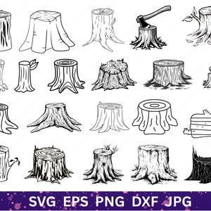 Tree Stump SVG, Tree Stump Silhouette, Tree Stump Bundle SVG, Tree Stump Clipart, Wood Log Svg, Cut File, SVG Cut Files, Tree Stump Decal