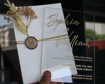 Custom Acrylic Wedding Invite | Clear Acrylic Invitation Card | Floral Invite RSVP | Elegant Acrylic Wedding Invitation