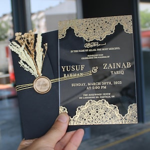 Personalized Nikkah Invite With Arabic Calligraphy|Muslim Wedding Invitation Set With RSVP And Details |Luxury Nikkah Invitations With Foil