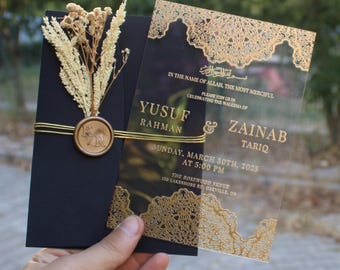 Elegant Muslim Wedding Invitation Card | Islamic Wedding Card | Custom Nikkah Invitation For Muslim Wedding | Gold Foil Nikkah Card