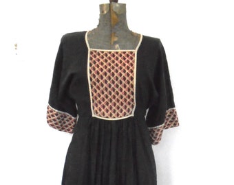 Vintage bohemian black and block print India Dress