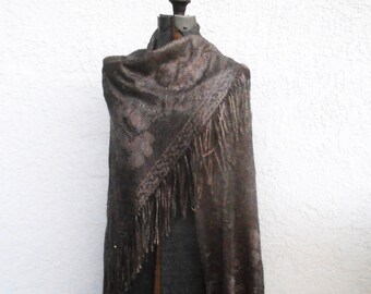 Vintage bronze color with Metallic thread long fringed Wrap Shawl