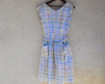 Vintage 50's white pastel check apron style Dress