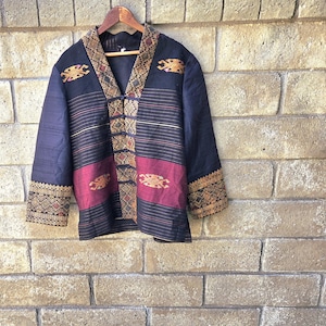 Vintage kimono style black embroidered Jacket