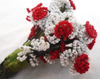 Vintage small red and white beaded bouquet