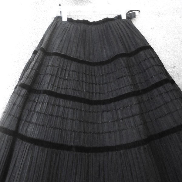 Vintage black crepe accordion full circle Skirt