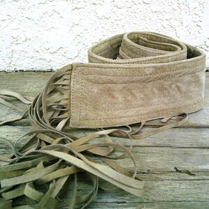 Vintage conche genuine leather suede fringe tie belt Suede Fringe Belt - Etsy main image 3