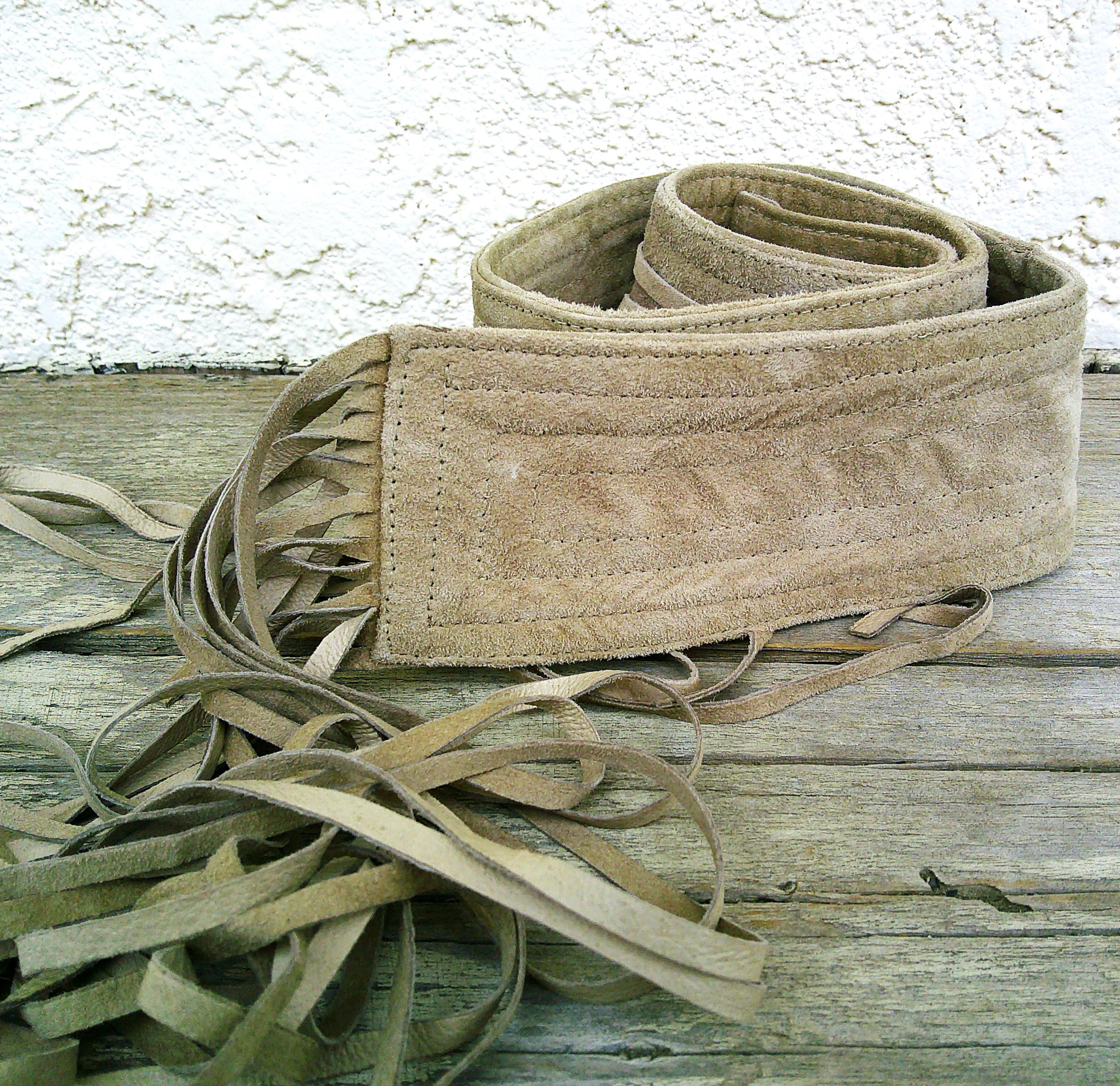 Vintage Style Fringe Tie-Front Suede Waist Belt in Camel - M Tan Suede Fringe Belt (S-M) - Imber Vintage main image 3