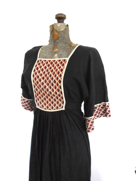 Vintage bohemian black and block print India Dress - image 2