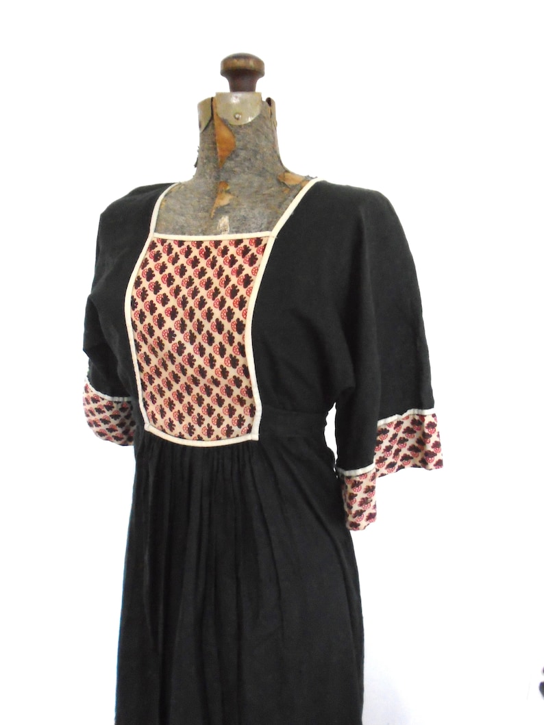 Vintage bohemian black and block print India Dress image 2