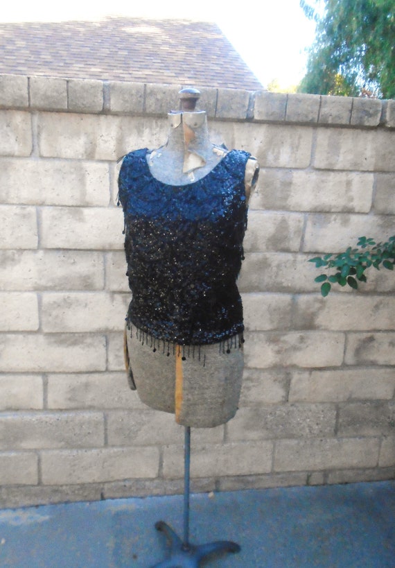 Vintage black beaded and sequin 50's sleeveless Sw