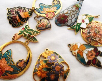 Vintage gold tone enamel cloisonne Pendant lot