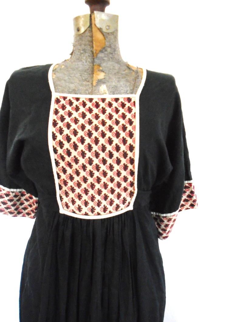 Vintage bohemian black and block print India Dress image 3