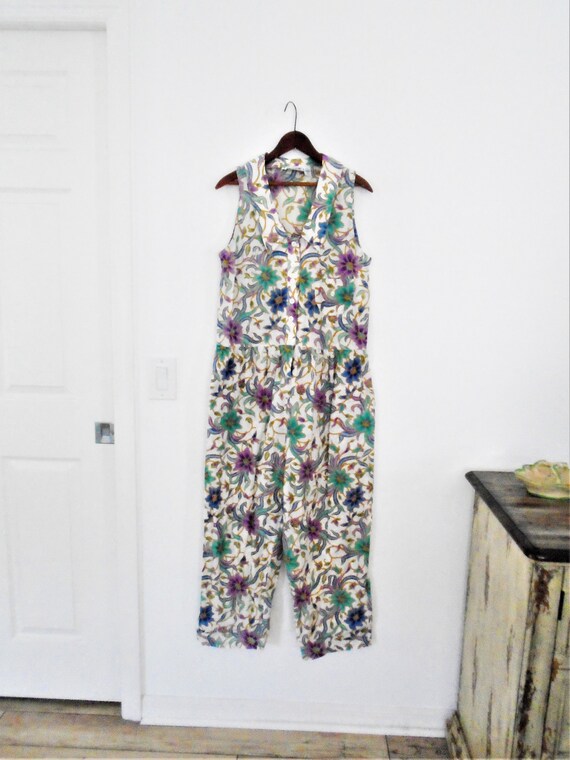 Vintage 80's cotton loose fit floral Jumpsuit