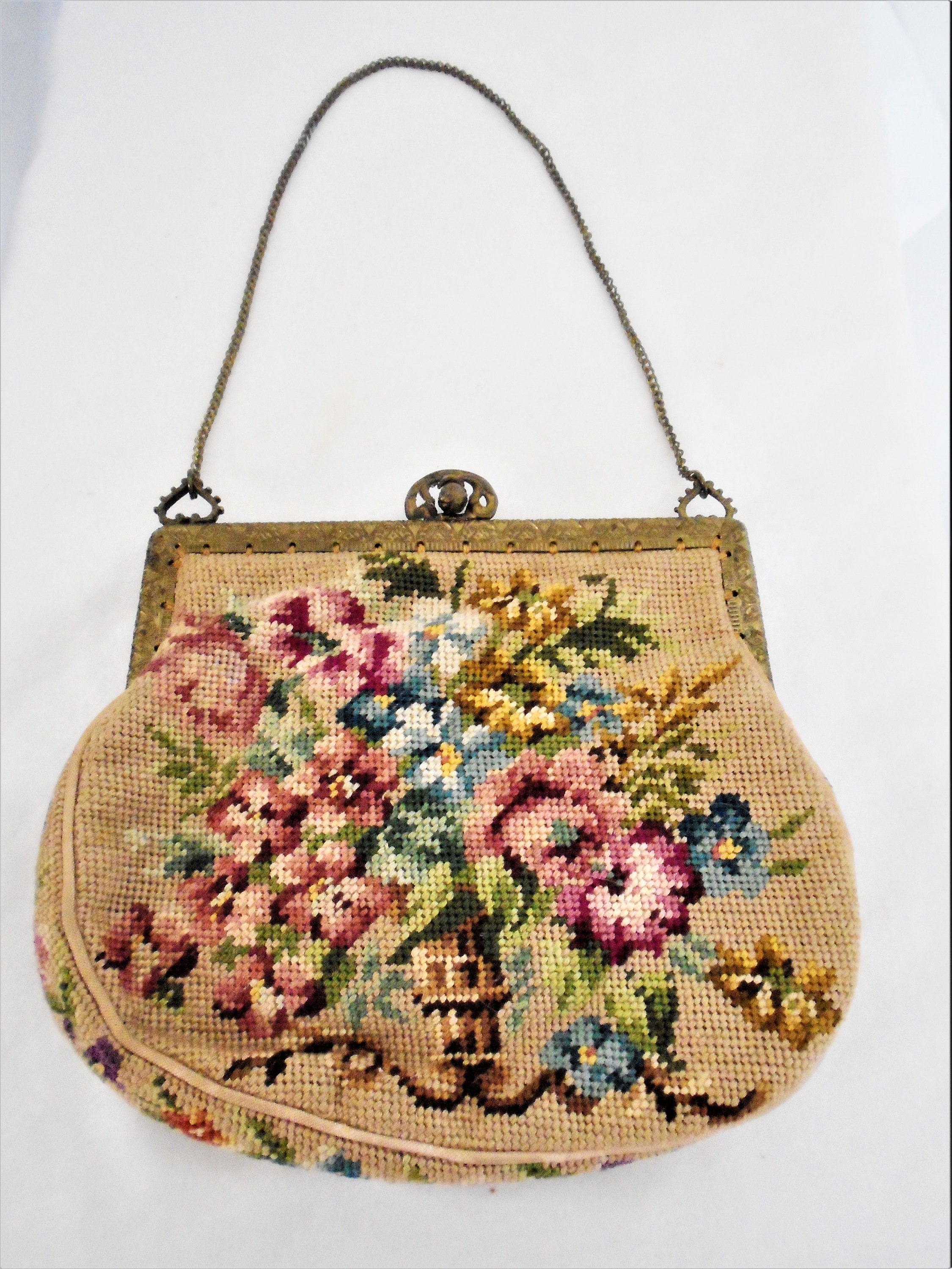 Saks Fifth Avenue Vintage 1940s Beaded Needlepoint Purse