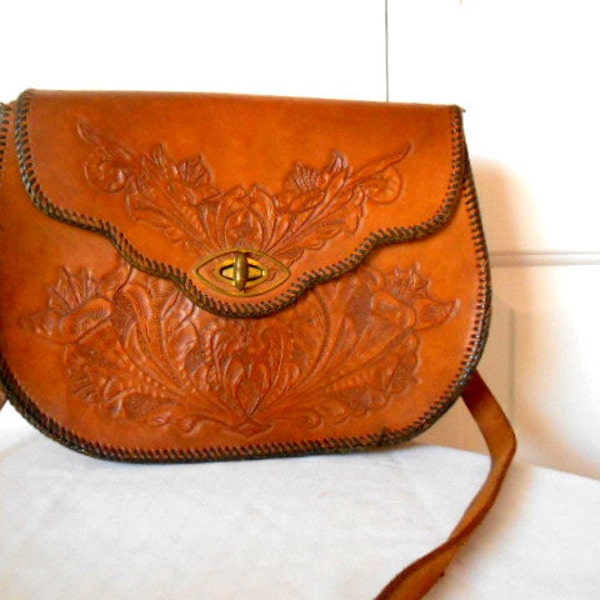Vintage 70's tooled leather Shoulder Bag