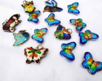 Vintage enamel butterfly charm pendant LOT