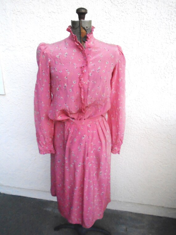 Vintage Silk coral pink Skirt and Blouse
