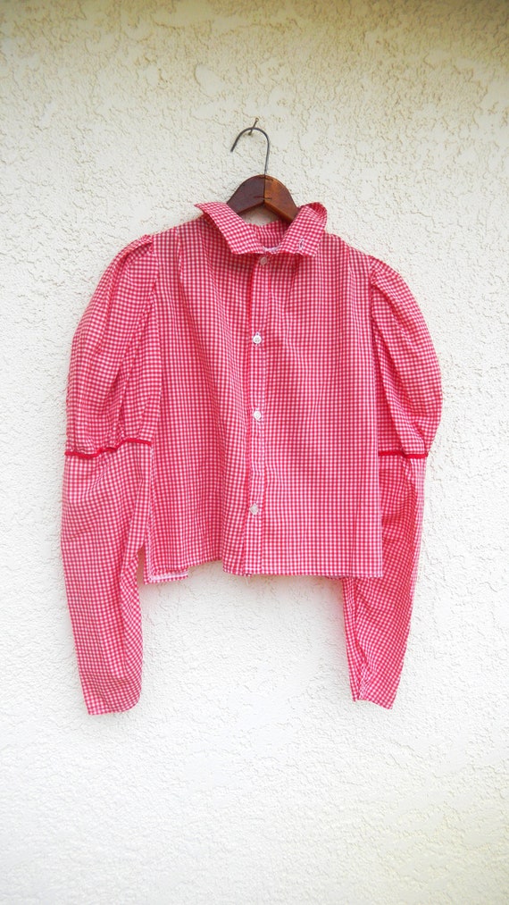 Vintage red and white check Balloon sleeve blouse - image 2