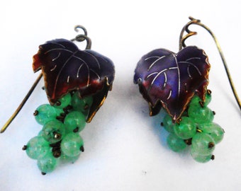 Vintage dangling cluster earrings with Enamel leaves