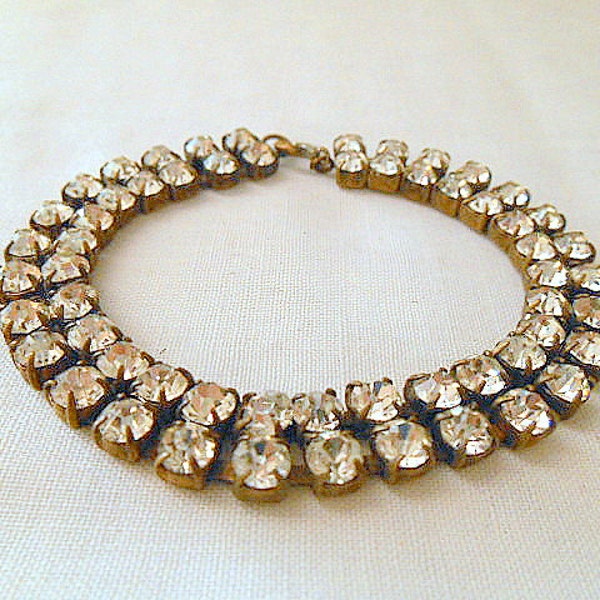 Vintage clear and brass Rhinestone Bracelet