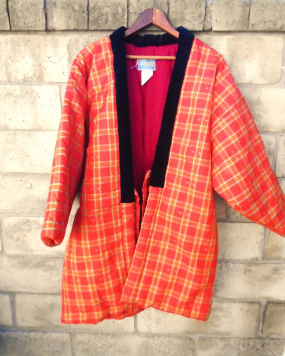 Vintage Asian orange puffer Kimono Jacket - image 1