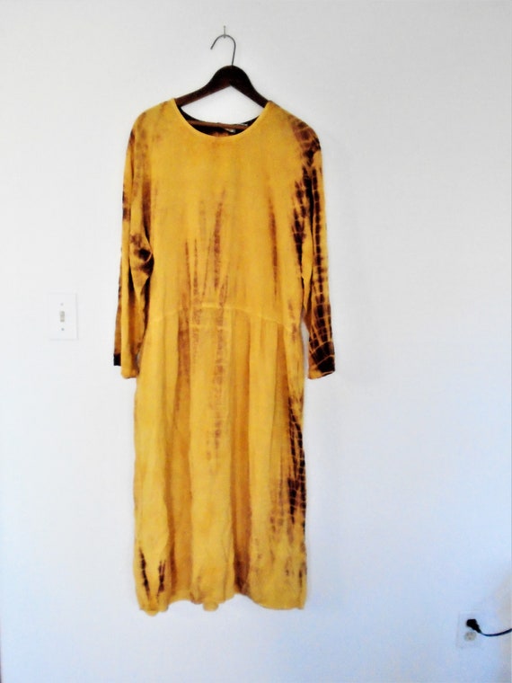 Vintage golden yellow tie dyed India maxi Dress - image 1