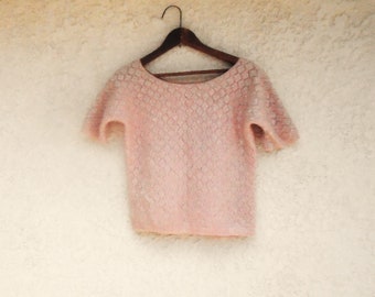 Vintage pale pink knitted sequin lined Top